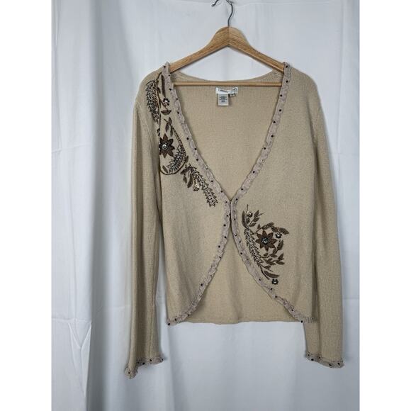 Coldwater Creek Women’s Beaded Floral Embroidered Cardigan Sweater Medium - Picture 1 of 9